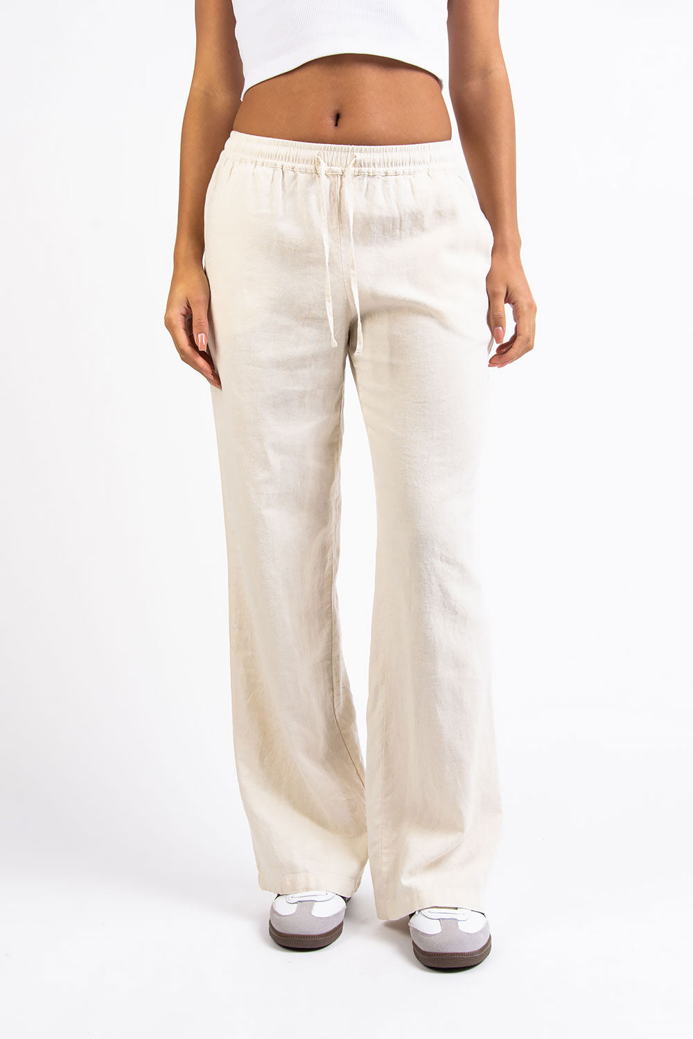Mila 01Mid Straight Linen Pants - Beige