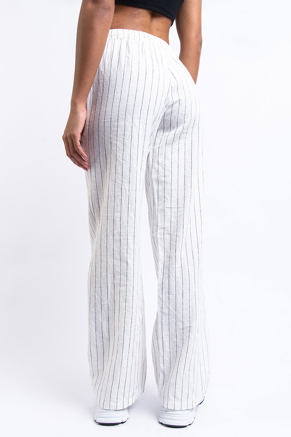 Mila 01Mid Straight Linen Pants - White Striped
