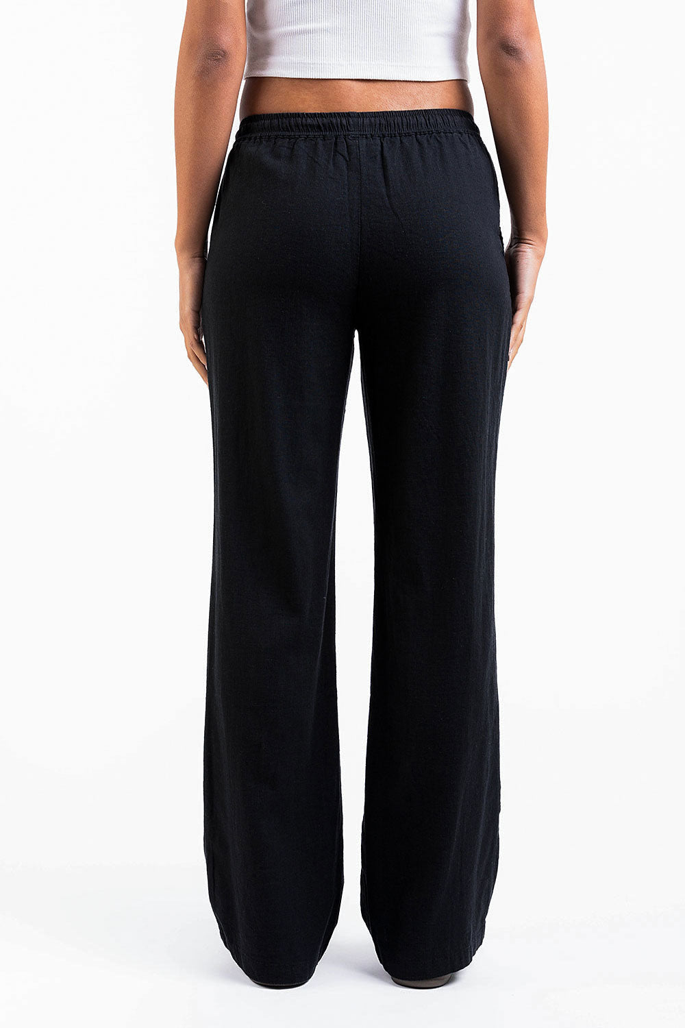 Mila 01Mid Straight Linen Pants - Black