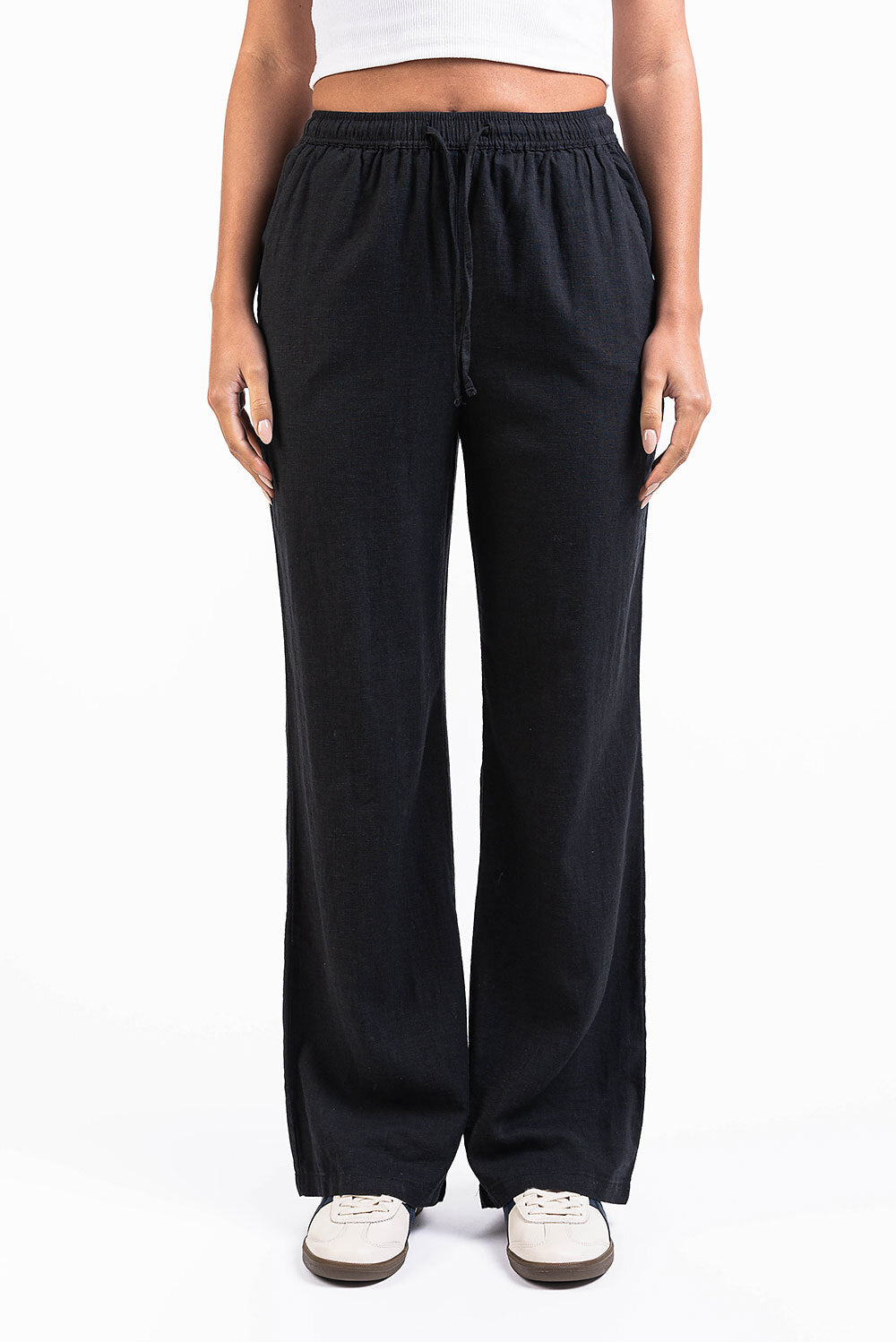 Mila 01High Straight Linen Pants - Black