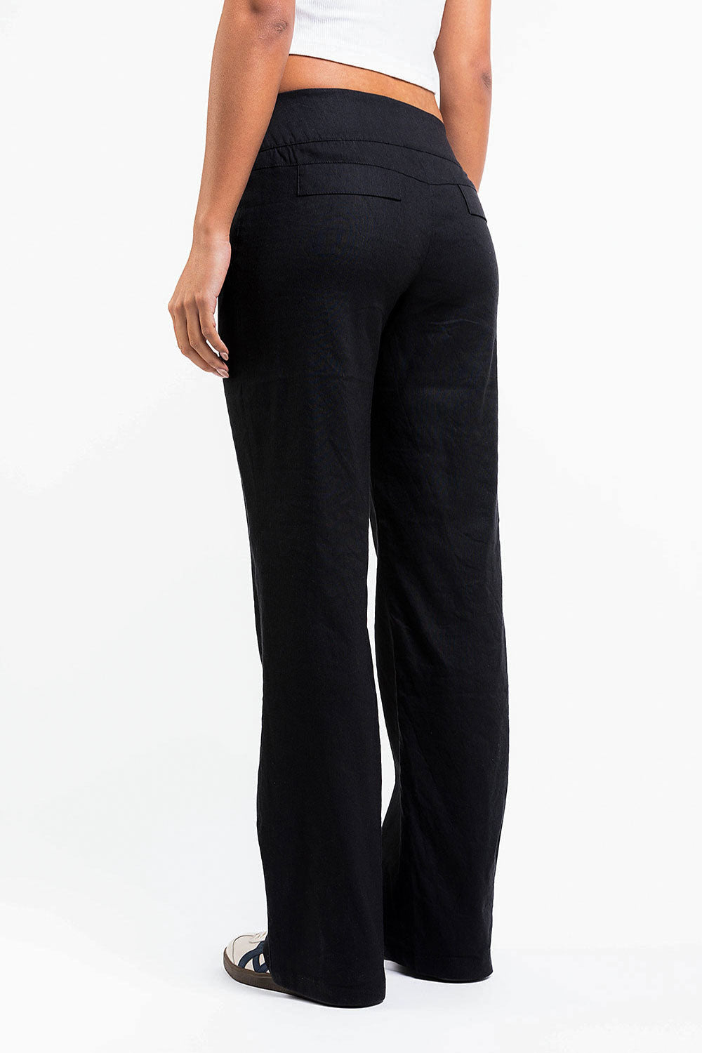 Mabel 02Low Straight Linen Pants - Black