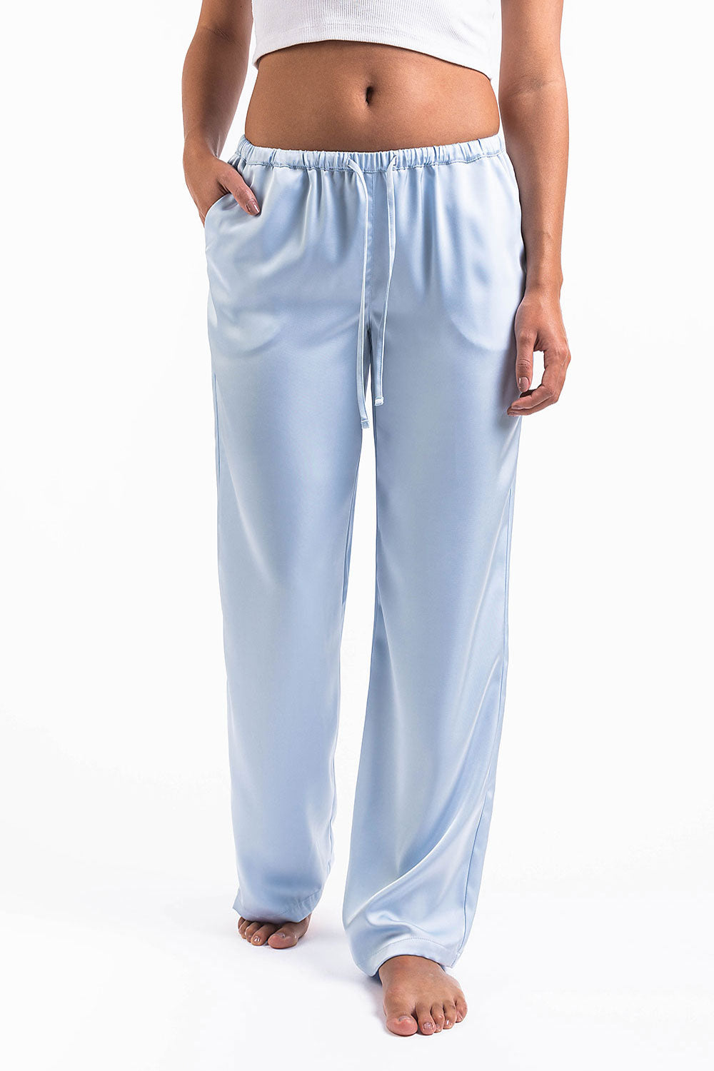 Mel 03Low Straight Satin Pants - Sky Blue