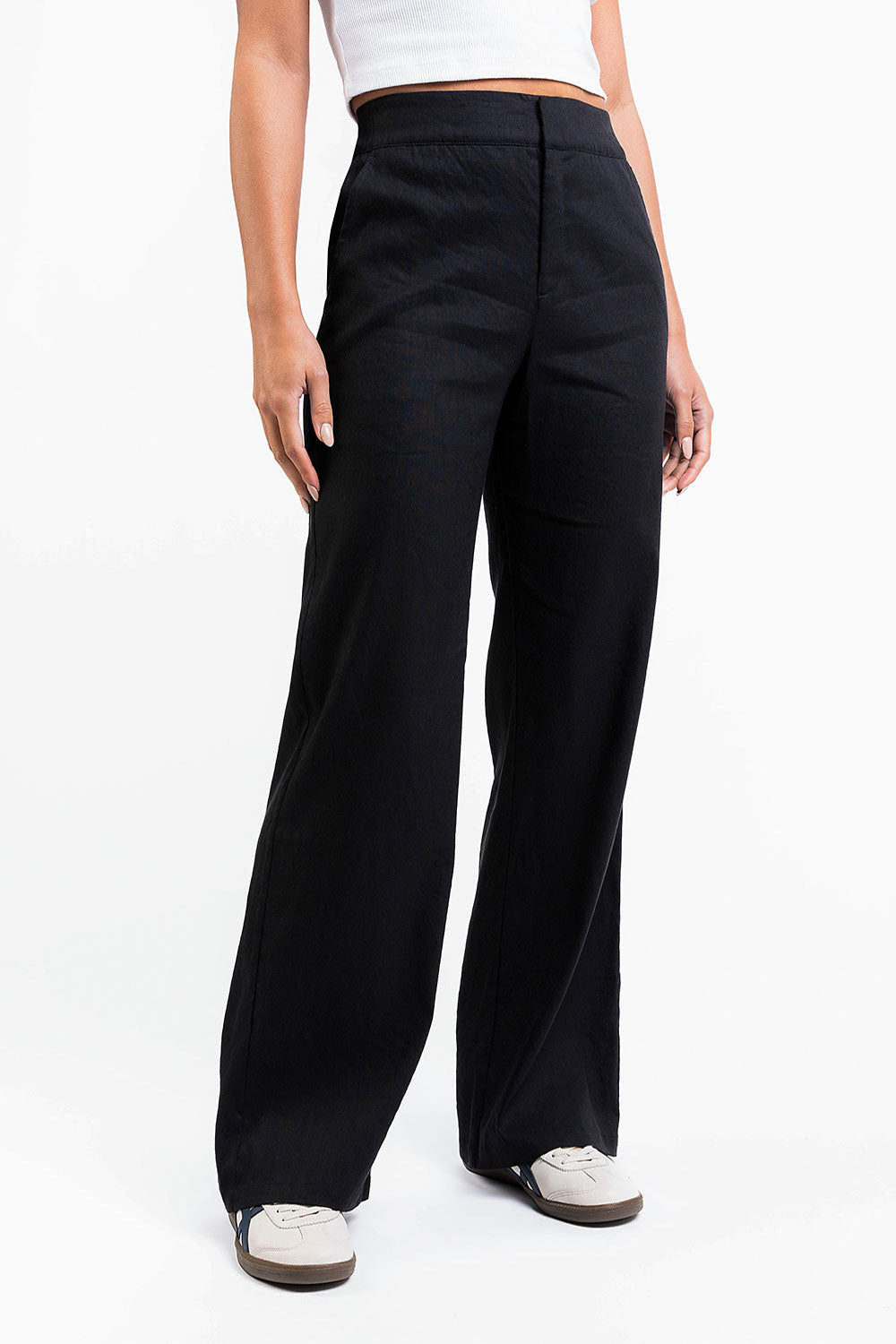 Edda 01High Straight Linen Pants - Black