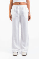 Mila 01Mid Straight Linen Pants - White