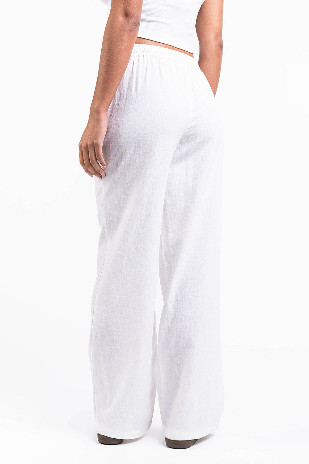 Mila 01Mid Straight Linen Pants - White