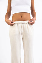 Mila 01Mid Straight Linen Pants - Beige