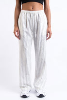 Mila 01Mid Straight Linen Pants - White Striped