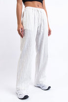 Mila 01Mid Straight Linen Pants - White Striped