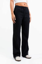 Mila 01Mid Straight Linen Pants - Black