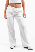 Mel 04Low Straight Linen Pants - White