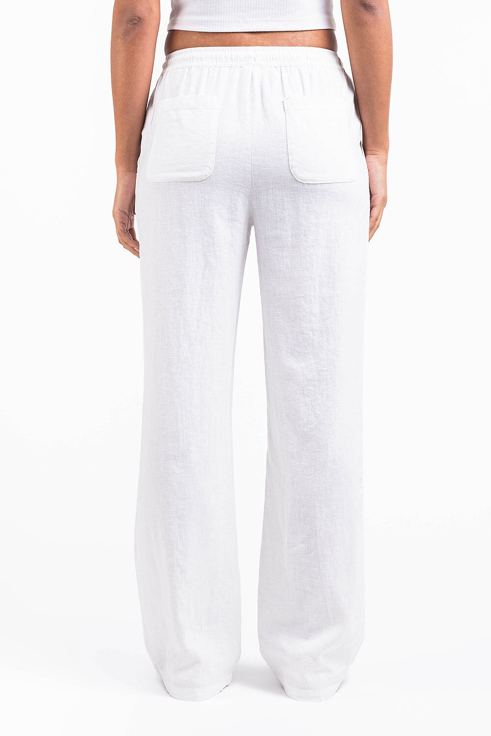 Mila 01High Straight Linen Pants - White