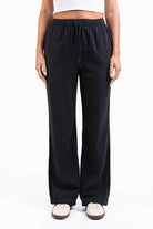 Mila 01High Straight Linen Pants - Black