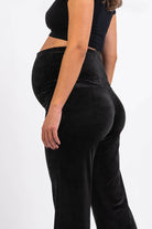 Pixie 01 Velour Straight Maternity Pants - Black