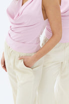 Mel 04Low Straight Linen Pants - Beige