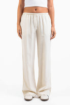 Mel 04Low Straight Linen Pants - Beige