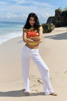 Mabel 02Low Straight Linen Pants - White