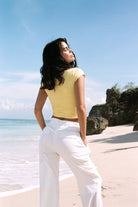 Mabel 02Low Straight Linen Pants - White