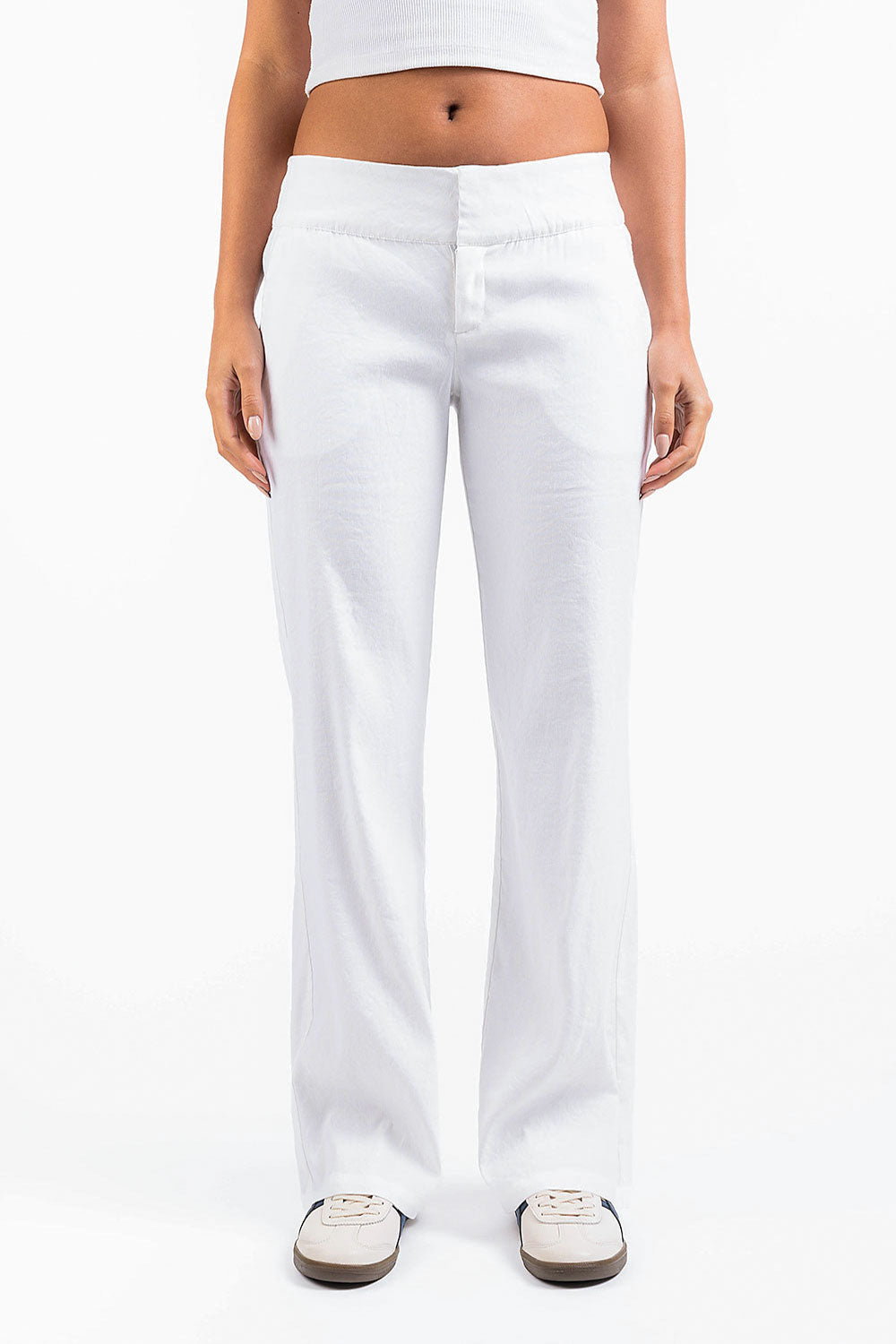 Mabel 02Low Straight Linen Pants - White