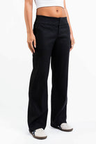 Mabel 02Low Straight Linen Pants - Black