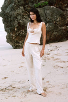 Mila 01Mid Straight Linen Pants - Light Beige