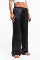 Mel 03Low Straight Satin Pants - Black
