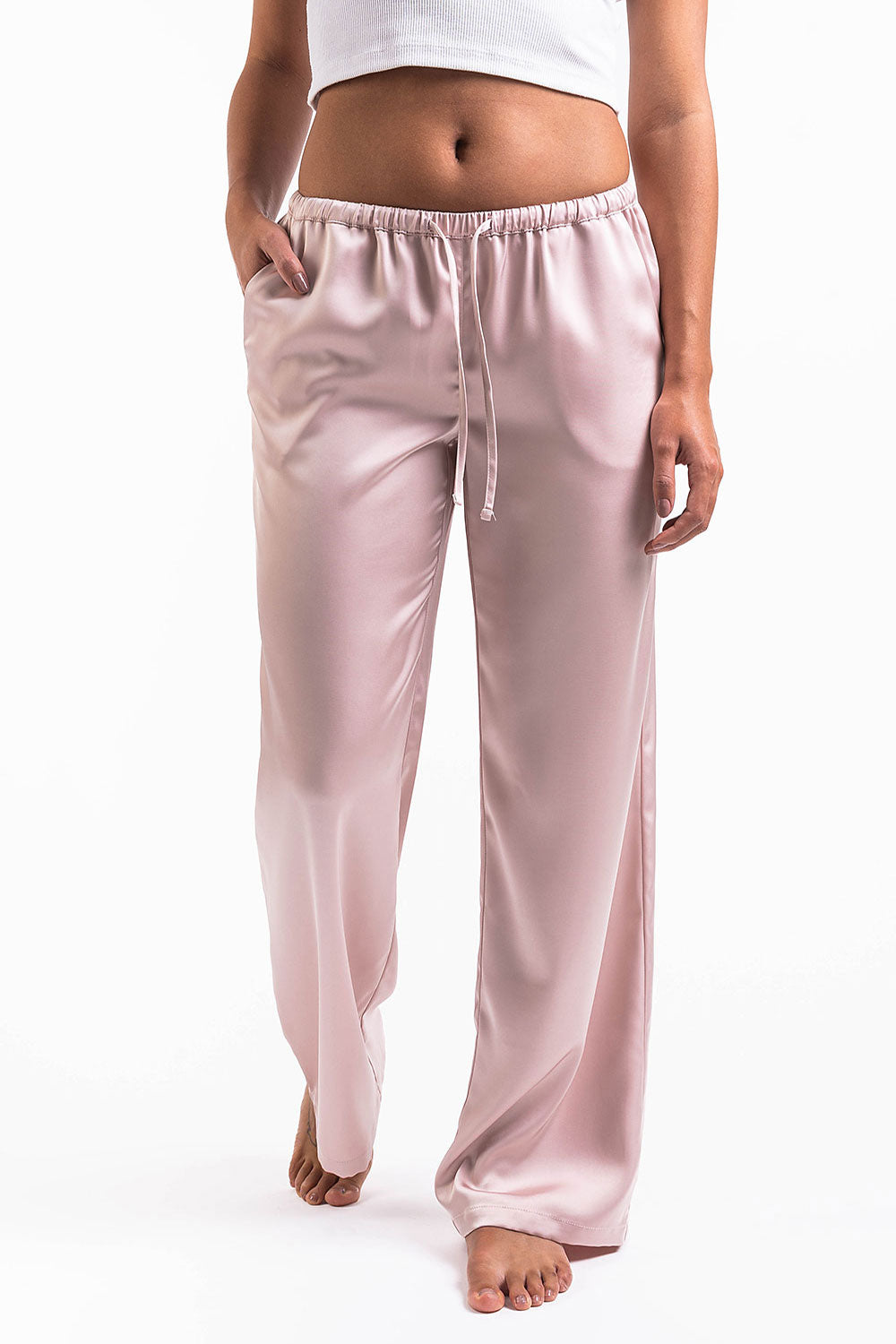 Mel 03Low Straight Satin Pants - Pink