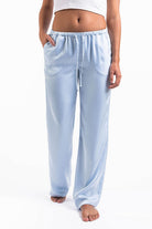 Mel 03Low Straight Satin Pants - Sky Blue