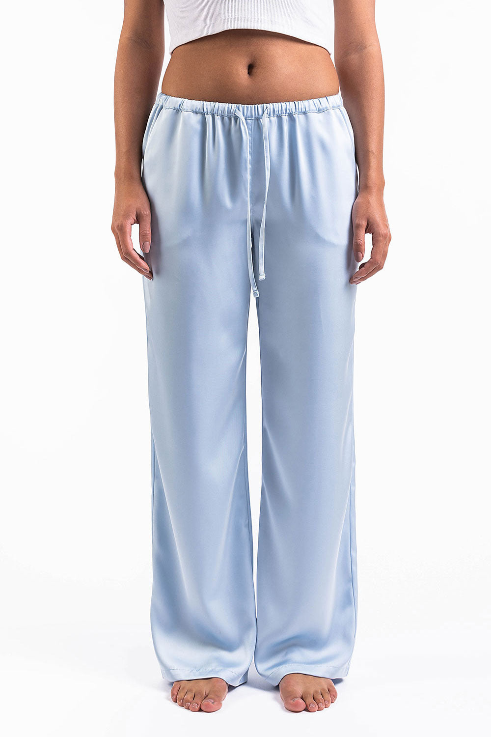 Mel 03Low Straight Satin Pants - Sky Blue