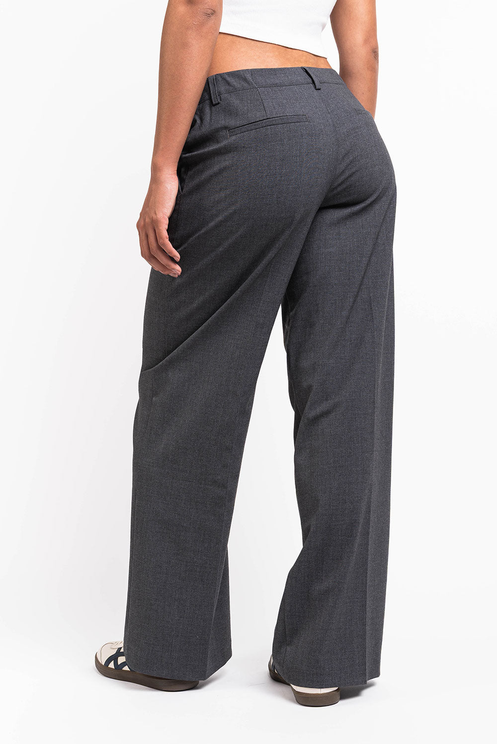 Thilde 01Low Wide Suit Pants - Dark Grey Melange