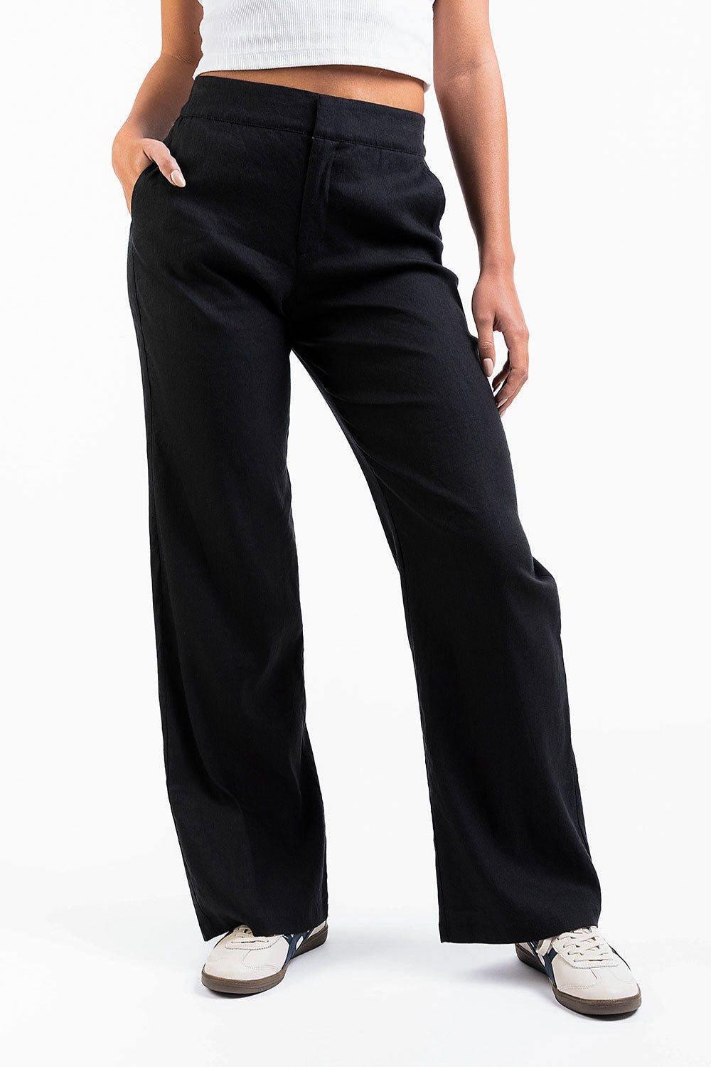 Edda 01High Straight Linen Pants - Black